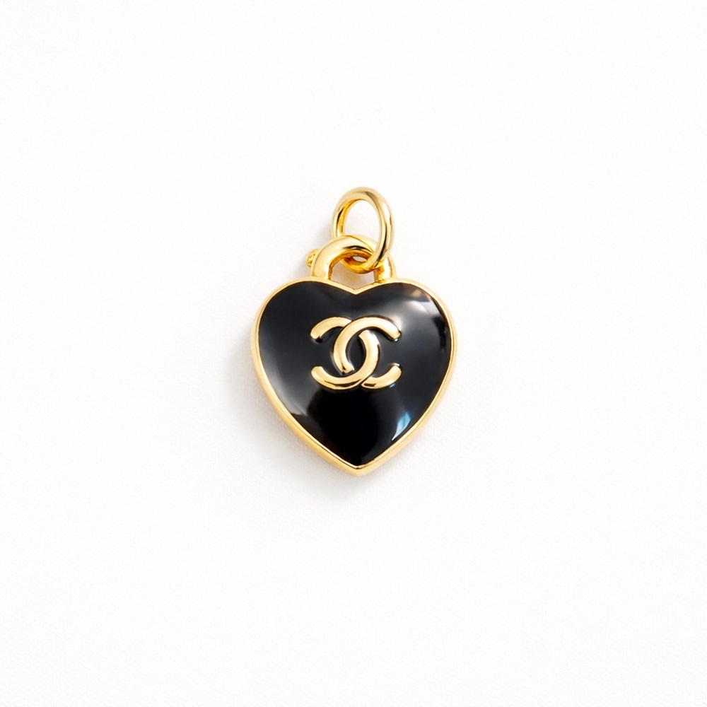 Upcycled Gold Chain with Black Heart CC Pendant